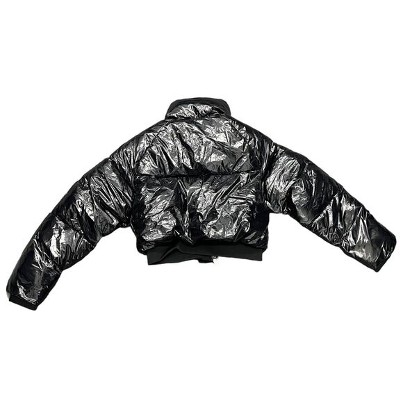 Blank NYC Jacket Women’s L Black Crop Puffer in Cold Lover Shine Nylon High Neck - Picture 12 of 15